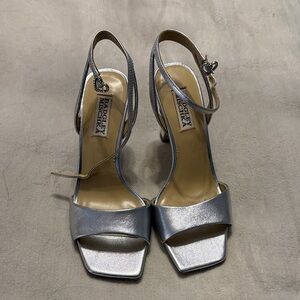 Badgley Mischka Metallic Silver Strappy Heels